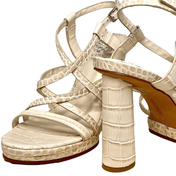 Vince Camuto Neloette Ivory Leather Croc Texture Platform Heel Sandal Sz 5.5 NEW - Picture 10 of 12